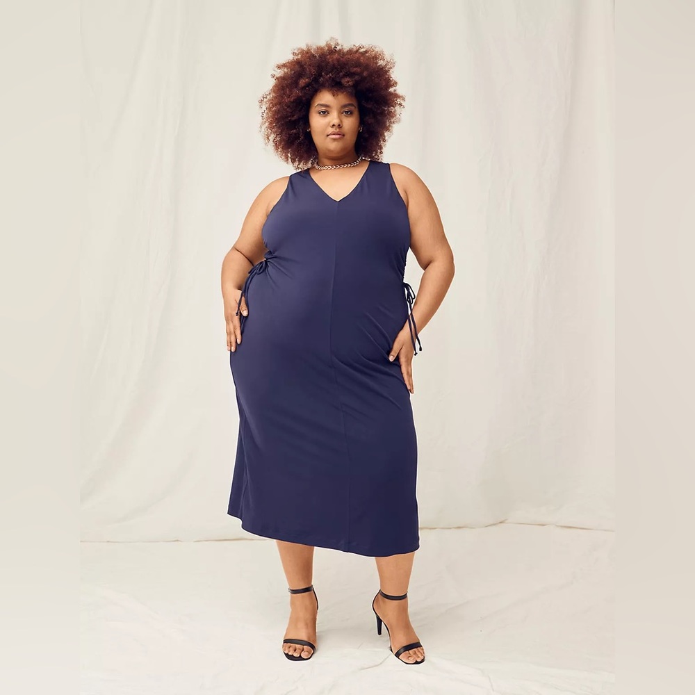 Lane Bryant Midi Dress 18/20 Blue Sleeveless V-Neck Side Cutout - Picture 6 of 6